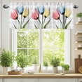 thumbnail image 2 of Red Blue Yellow Tulips Valances for Windows, 42 x 18in, Transparent Flowers Gray Plaid Rod Pocket Kitchen Valance Curtain Light Filtering Window Treatments for Living Room Bedroom, 1 Panel, 2 of 7