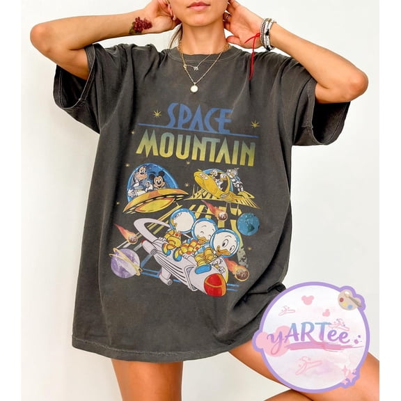 Space Mountain Comfort Colors T-Shirt, Retro 90s Mickey and Friends Tee, Tomorrowland Magic Kingdom Shirt,Pepper Color,Size L