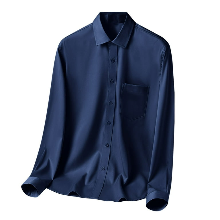 Navy Dress Shirts For Men Mens Solid Color Shirt Long Sleeve Casual Business Non Ironing Shirt Overalls