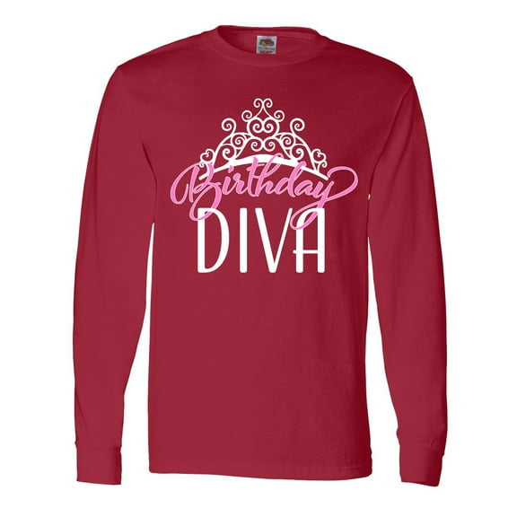 Inktastic Birthday Diva in Pink with Tiara Long Sleeve T-Shirt