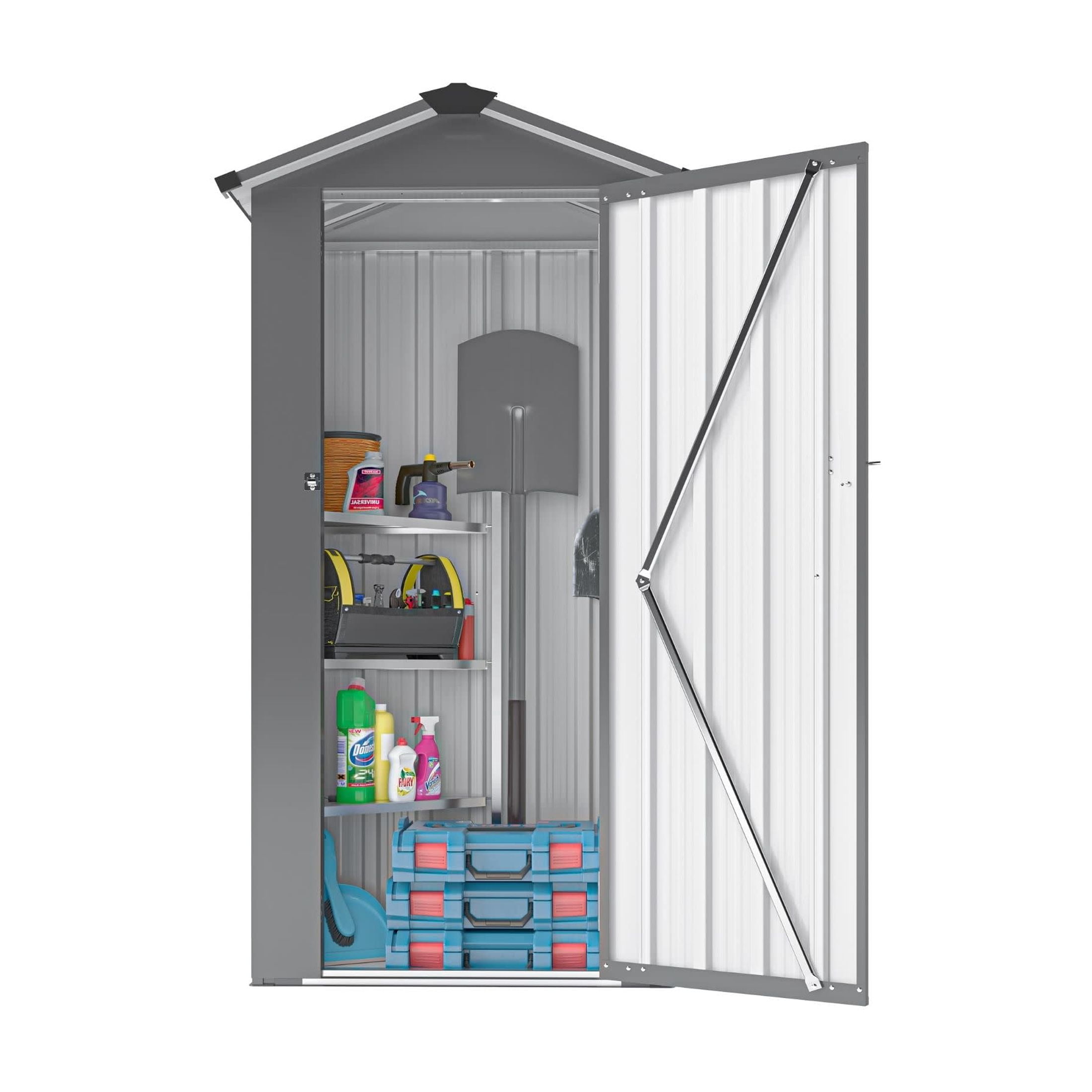Noble House Outdoor Metal Garden Shed, Waterproof Storage Cabinet with Lock System, Compact Utility Shed, Black