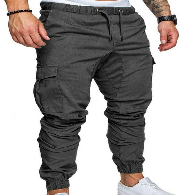 Men‘s Cargo Pants Slim Fit Sweatpants Jogger Drawstring Elastic Outdoor Trousers with Pockets Navy blue XL