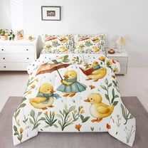 jejeloiu Cute Duck Bedding Comforter Set,Kawaii Flower Tulip Twin Comforter Sets,Rustic Floral Bedding Set For Girls Boys,Breathable Home Decor Reversible,2-Piece