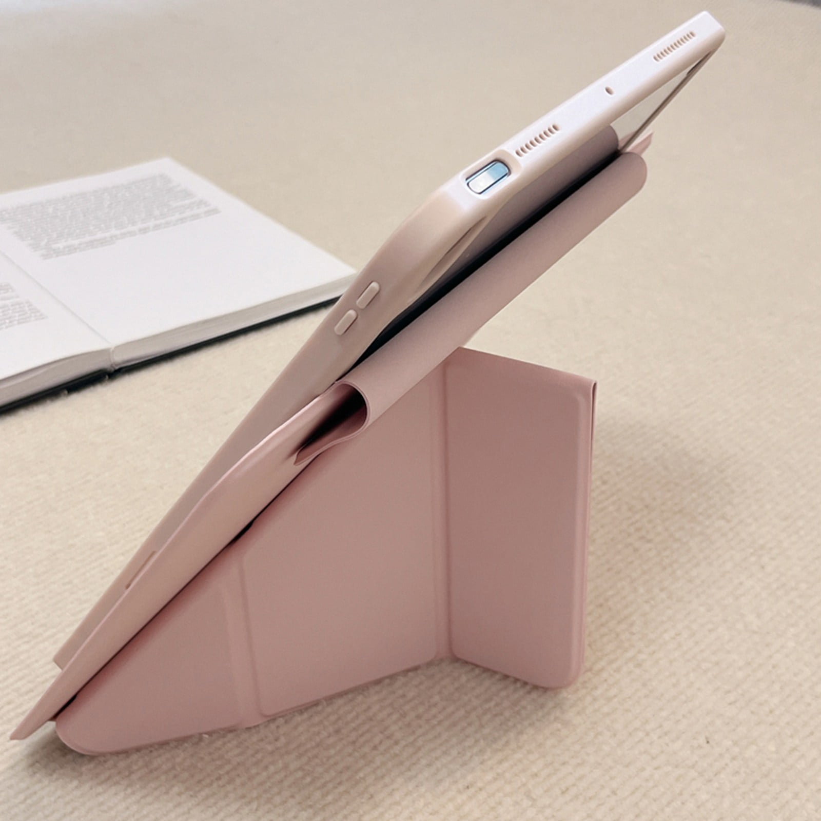 ELEHOLD Premium Tri-Fold Magnetic Tablet Case For iPad Air 11-inch M3 (2025) / M2 (2024) with Pencil Holder, Adjustable Stand Magnetic Detachable Shockproof Back Cover ,Pink