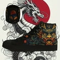 thumbnail image 6 of Coolcustomize Men's Gothic Dragon Print High-Top Sneakers, Punk Rock Style Asian-Inspired Dragon & Cloud Design, Breathable Fabric Upper Shoe for Casual, Walking, Travel, Plus Size (Black/Red/Golden), 6 of 9