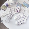 thumbnail image 2 of Zhengup 5 Pairs Purple Floral Socks Y2K Vintage Embroidered and Patterned Crew Socks Ankle Ruffled Warm Fairycore Dress Socks, 2 of 7