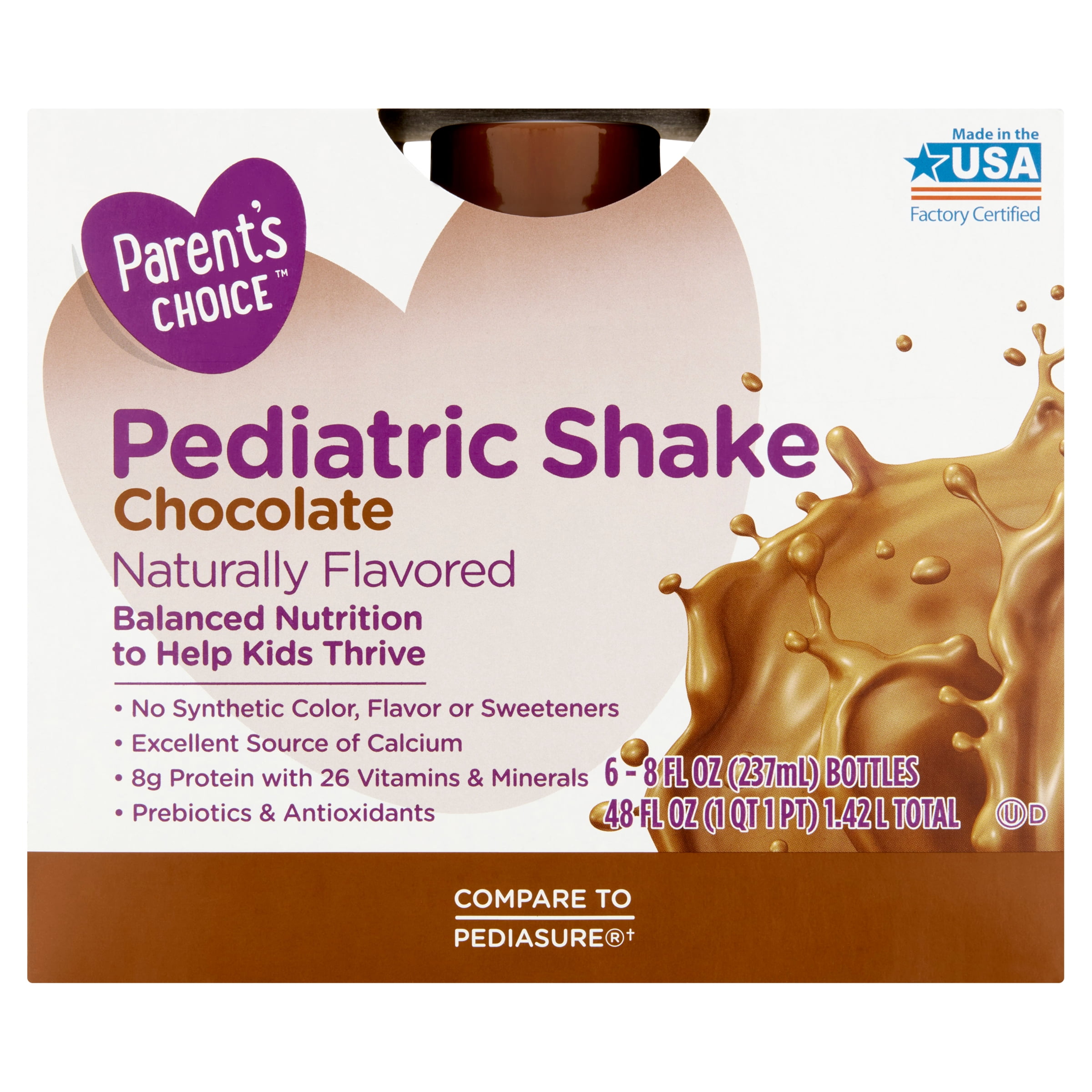 Parent's Choice Pediatric Shake, Chocolate, 8 oz Bottle (6 Count)