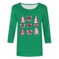 thumbnail image 3 of asdoklhq Christmas Womens Flannel Shirt Women's Christmas Printed Round Neck 3/4 Sleeve T-shirt Loose Top Long Sleeve Round Neck Top/Shirt Green XL, 3 of 4