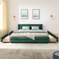 thumbnail image 4 of Modern Blueish Green Wood Frame Queen Size Platform Bed, Queen Chenille Upholstered Platform Bed with Headboard & 4 Drawers, 4 of 9