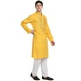 thumbnail image 3 of SKAVIJ Kurta Pajama Set for Men Long Sleeve Cotton Party CasualGold XL, 3 of 6