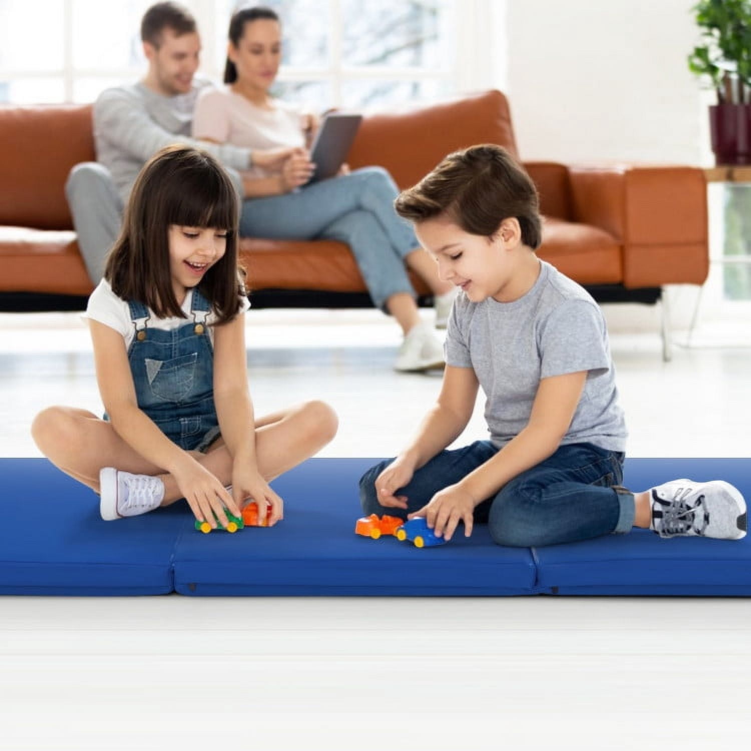 Resenkos Gymnastics Mat, Exercise Tumbling Mat,6 x 2 FT Tri-Fold Gym Mat with Handles and Removable Zippered Cover-Dark Blue