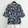 thumbnail image 5 of Xoenoiee Tropical Palm Leaves Print Women's Tops Blouses Business Casual 3/4 Sleeve Henley V Neck Linen Shirts Button Up Pleated Tunic for Ladies, Size 4XL, 5 of 7
