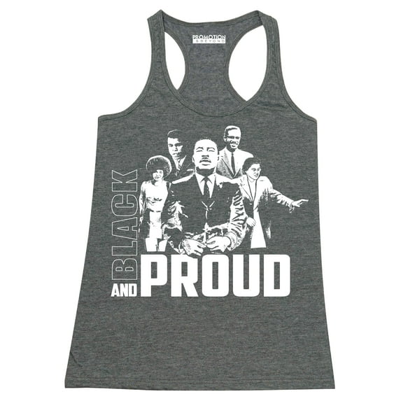Black and Proud Black History Month Women's Tank Top, M, H. Charcoal