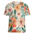 thumbnail image 5 of Floral Colorful Flower Womens Tops Women's Fashion Casual Short Sleeve Flower Print Round Neck Pullover Top Blouse, 5 of 6