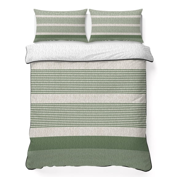 Quilts King Size Bedding Set, Sage Green Stripe Lightweight Quilted Comforter, Modern Minimalist Geomertic Striped Beige Soft Bedspread Coverlet with Pillow Covers for All Season, 96" x 106"