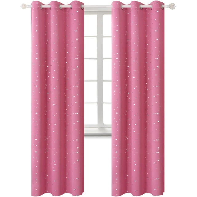 Rideaux Roses pour Chambre de Fille, Rideaux pour Chambre d'Enfant, Imprimé Étoile Argentée, Occultants, Œillets pour Chambre, Panneaux de x