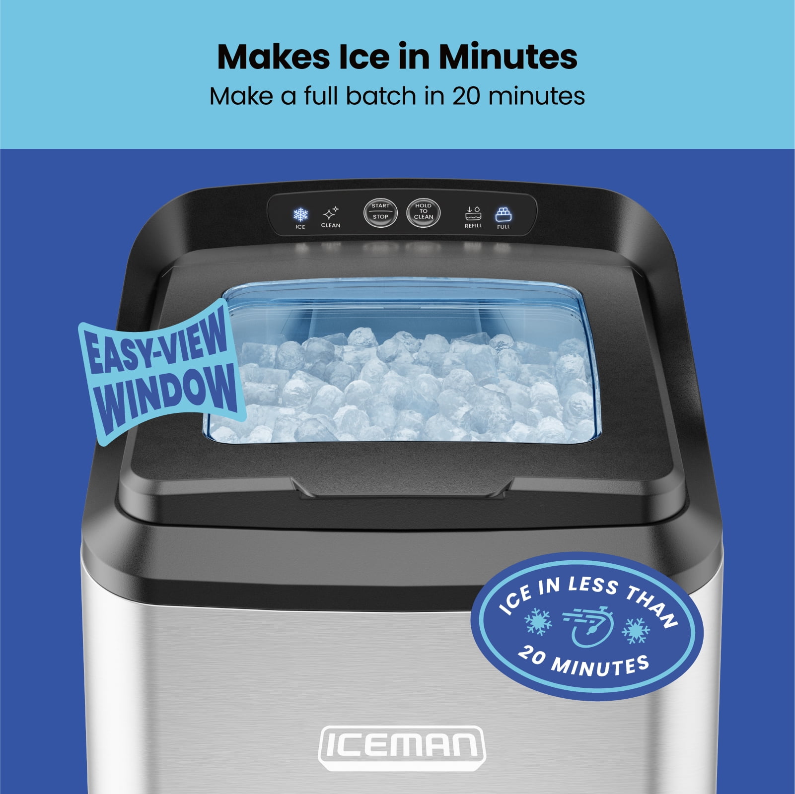 ICEMAN Countertop Nugget Ice Machine, Waterline Compatible, 3 lb. Capacity - Stainless Steel