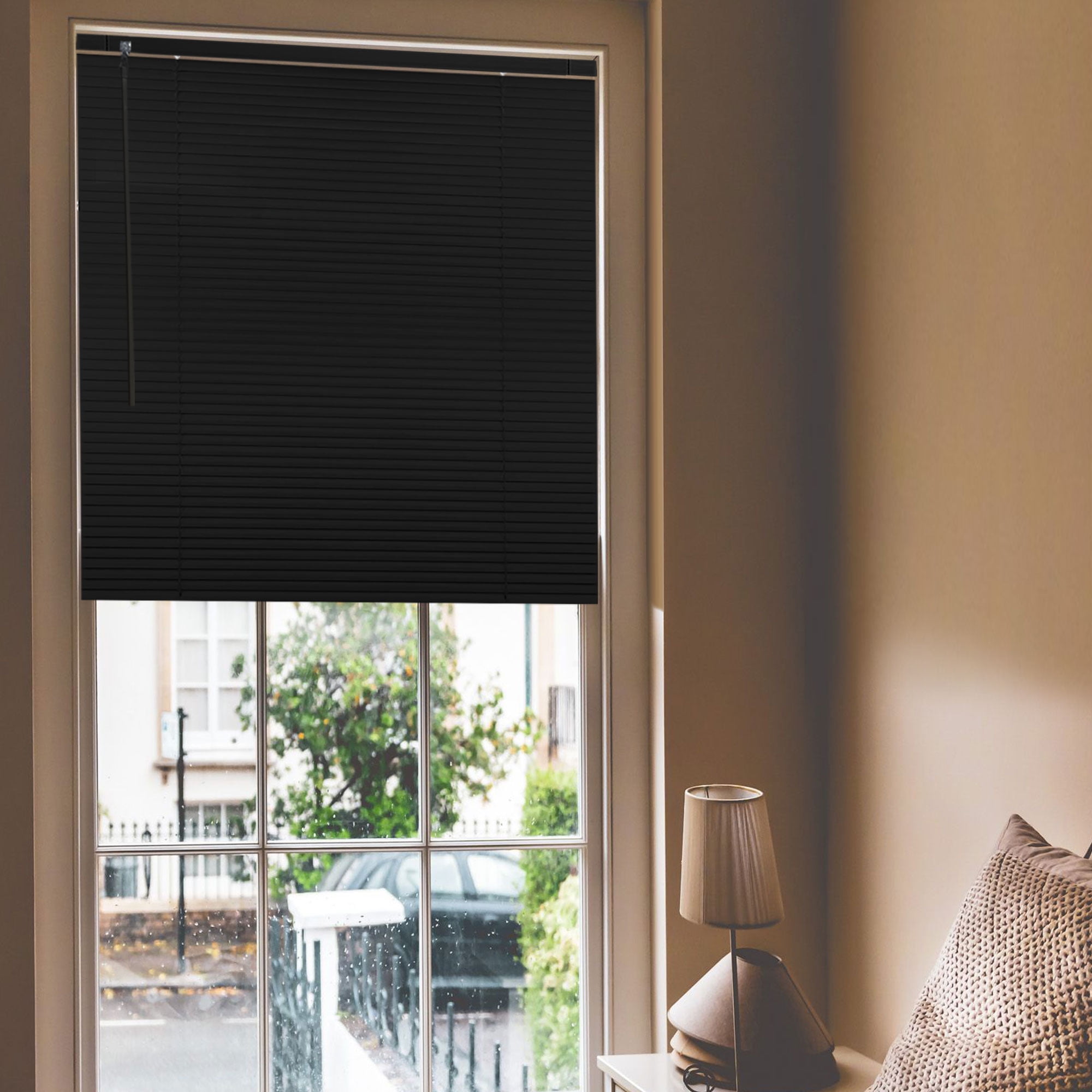 No Tool Cordless Horizontal Window Blinds - Easy Install, Waterproof & Kitchen-Friendly, Perfect for Bathroom, Rental, Nursery & Office-Black-43"W x 60"L-Custom Size