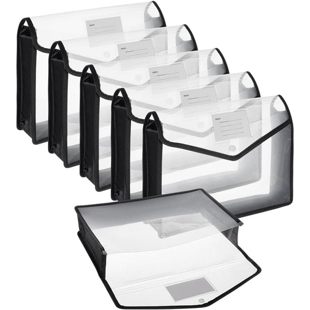 Carpeta de plástico expandible de 6 piezas, organizador de archivos negro, tipo acordeón, para documentos con cierre a presión, transparente.