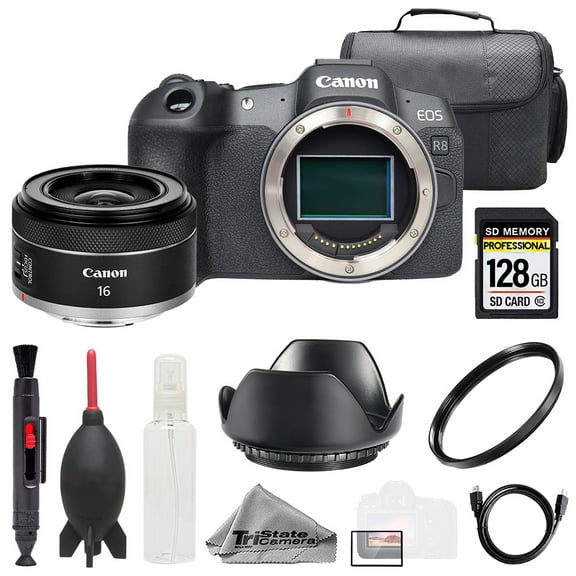 Canon EOS R8 Camera   Canon RF 16mm f/2.8 STM Lens  128GB  Bag  UV Filter- Basic Kit (International Version)