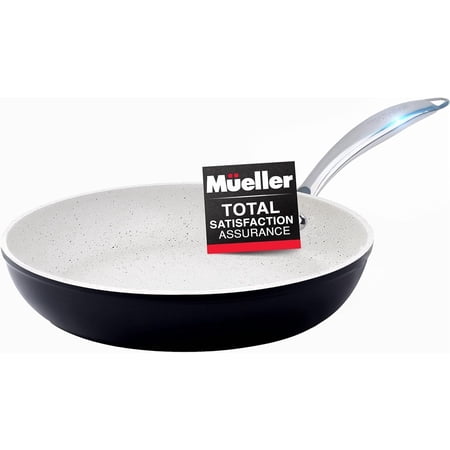 MÜELLERHOME 12-Inch Fry Pan, Heavy Duty Non-Stick German Stone Coating Cookware, Aluminum Body, Even Heat Distribution, EverCool Stainless Steel Handle, Black