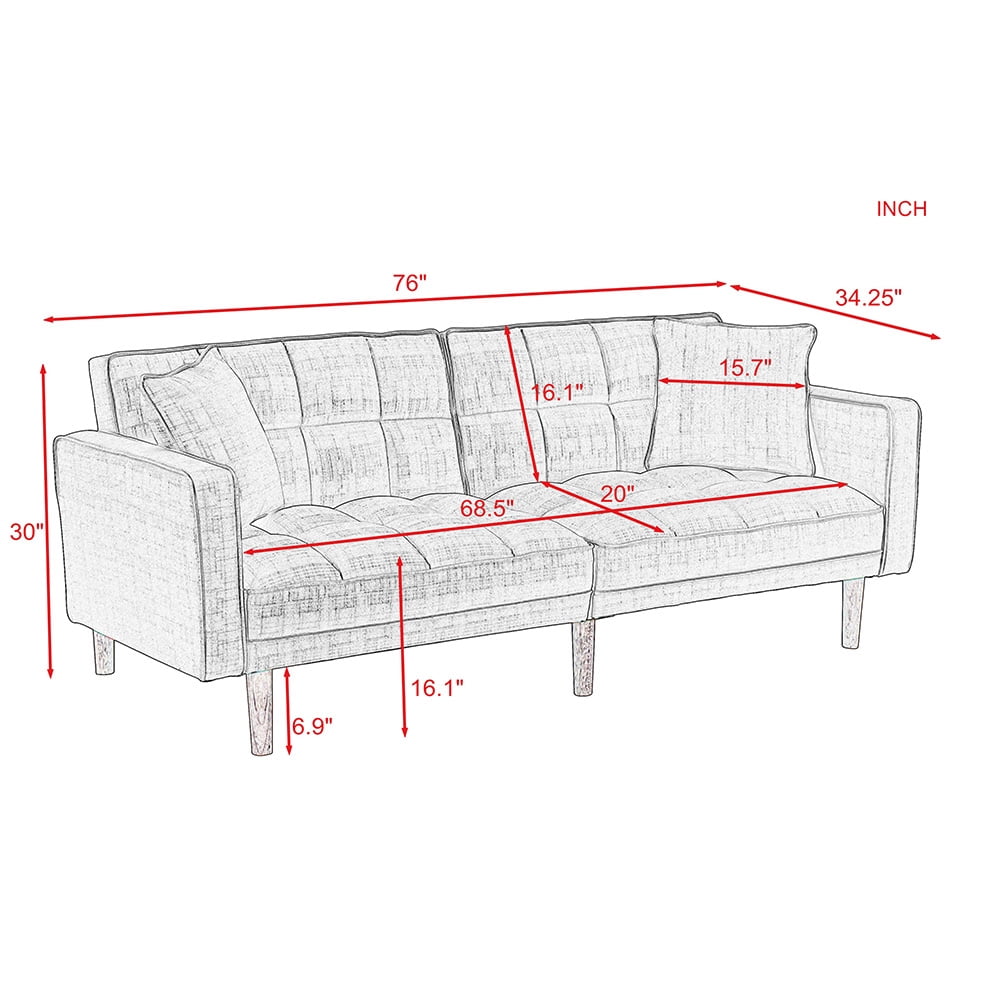 Lowestbest Modern Futon Sofa Bed with 2 Pillows for Small Spaces Living Room Bedroom, Gray Lowestbest Modern Futon Sofa Bed with 2 Pillows for Small Spaces Living Room Bedroom, Gray