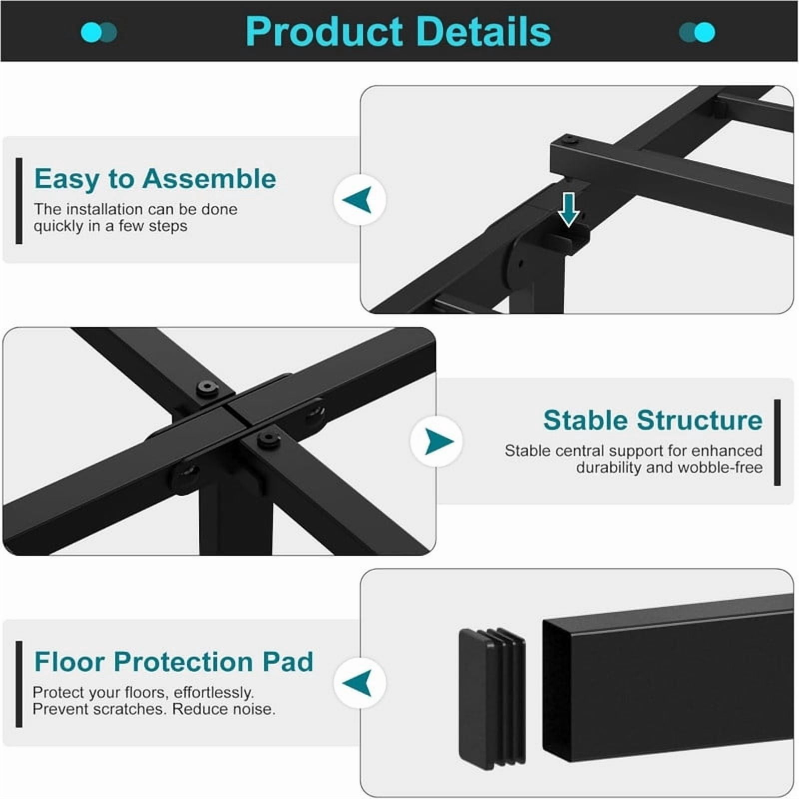 Kelno Twin Size Metal Bed Frame No Box Spring Needed with Storage Space Under Base, Black