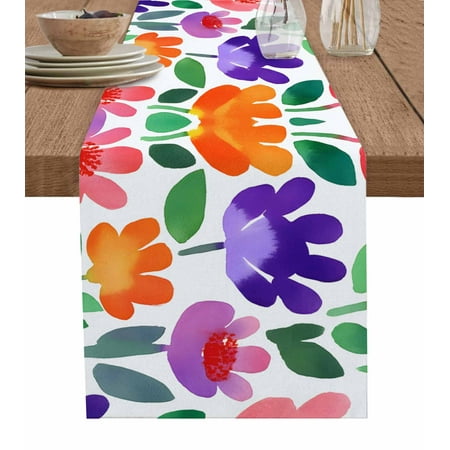 

Table Runner Dresser Scarf 13 x 36 Inch Spring Floral Nature Colorful Flowers Abstract Art Table Runners Non-Slip Heat Kitchen Dining Table Decor for Indoor Outdoor Home Party Decoration