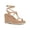 Beige, variant on Womens Beige 1" Platformwrapping Ankle Strap T-Strap Cushioned Fetemee Square Toe Wedge Buckle Leather Heeled Sandal 6 M