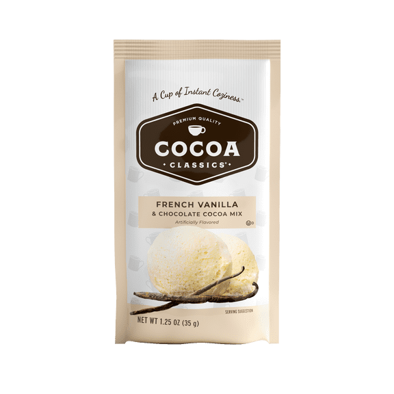 Cocoa Classics French Vanilla Cocoa Mix Hot Chocolate Made with Nonfat Milk Just Add Hot Water Make Hot or Iced Cocoa Gluten Free & Kosher Dairy Friendly 1, 1.25oz Packet