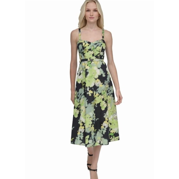DKNY Women's Multi Cotton Corset Belted Midi Dress,8