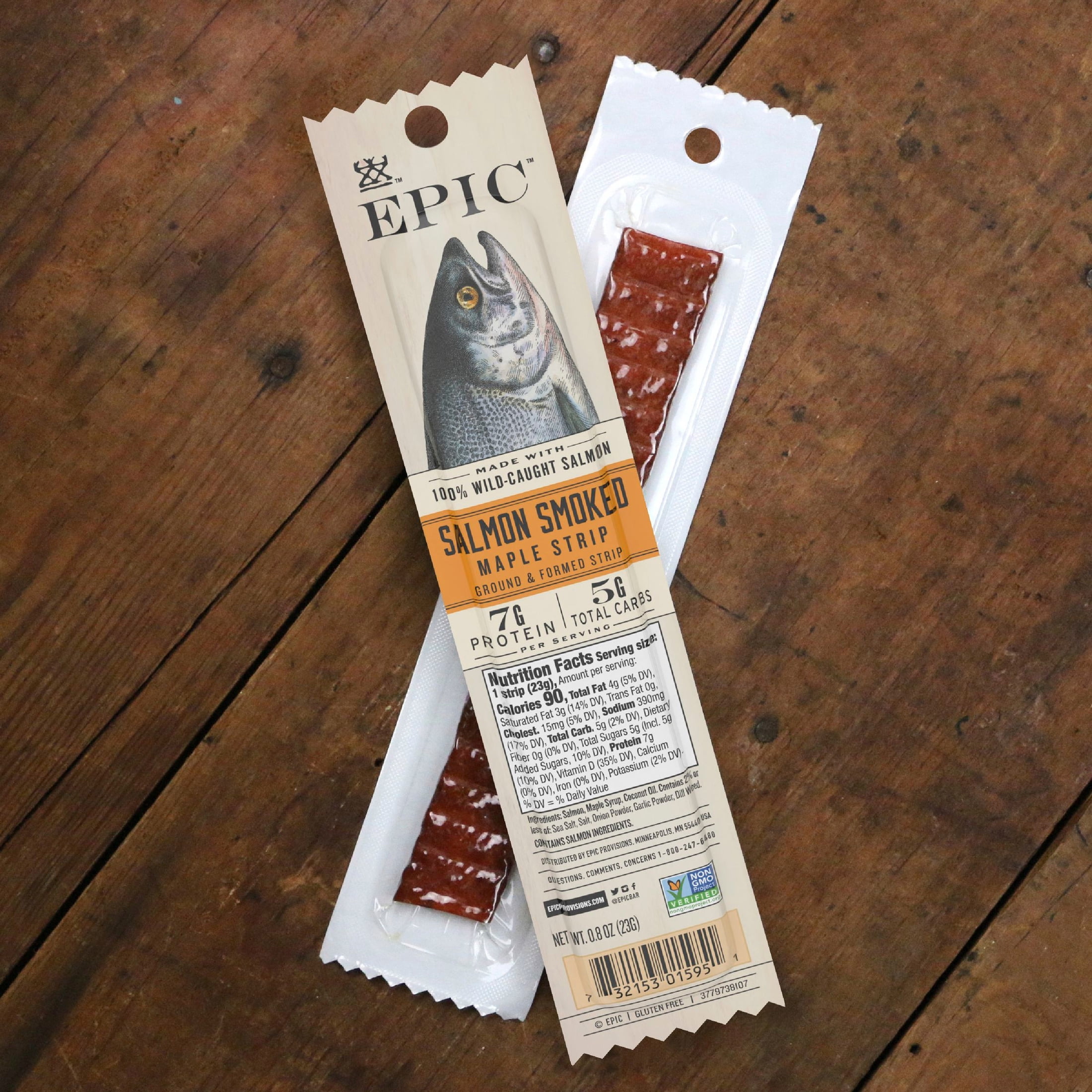 EPIC Salmon Smoked Maple Strips, Wild Caught, Paleo Friendly, Protein Snack, 20 Count, 16 oz