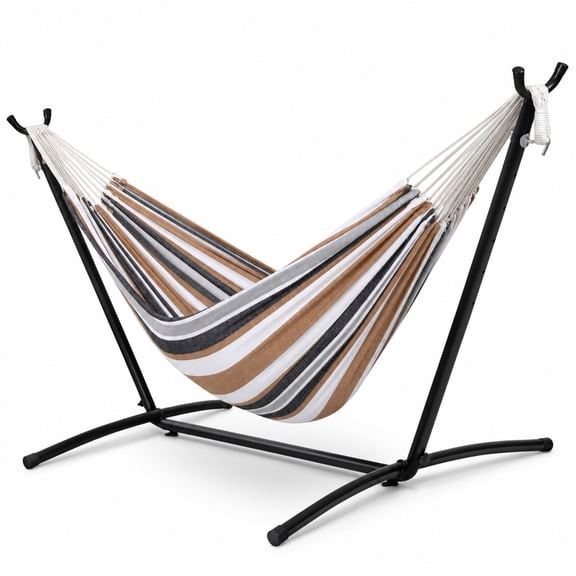Inolait Portable Double Hammock with Stand, 2-Person Outdoor Hammock with Carrying Bag Stripe Pattern