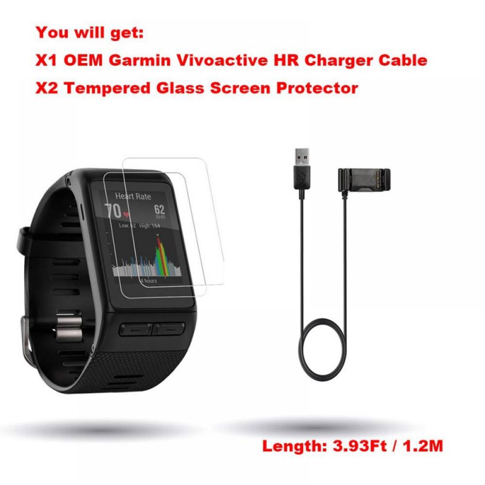 Smartwatch charging base is used for Garmin vivoactive HR GPS smart watch replacement of charging bracket plug in synchronous data cable and 2 pieces of HD toughened glass screen protector Walmart