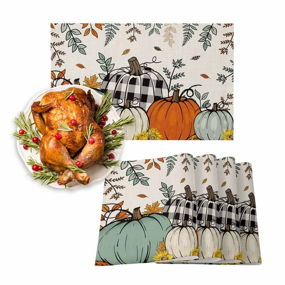 Fall Placemats Set of 4 Happy Fall Y'all Pumpkin Leopard Place Mats Thanksgiving Placemat Maple Leaves Sunflower Table Mats for Dining Kitchen Table Holiday Dinner Party Home Fall Decorations 13x19