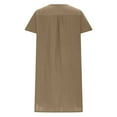 thumbnail image 4 of cocolona Women's Summer Plus Size Linen Dress V Neck Short Sleeve Solid Casual Loose Midi Dress Hawaiian Beach Sun Dress Khaki M, 4 of 6