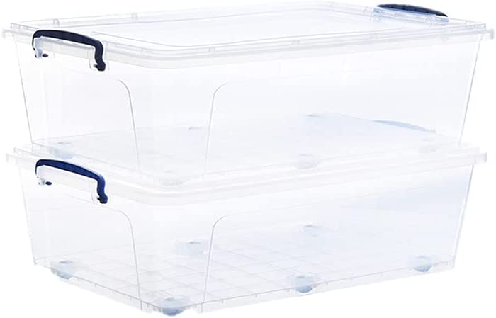 Superio Under Bed Storage Containers with Wheels (3 Pack), Flat Clear  Storage Bin Stackable Large Storage Latch Box with Lids Store Cloths,  Bedding