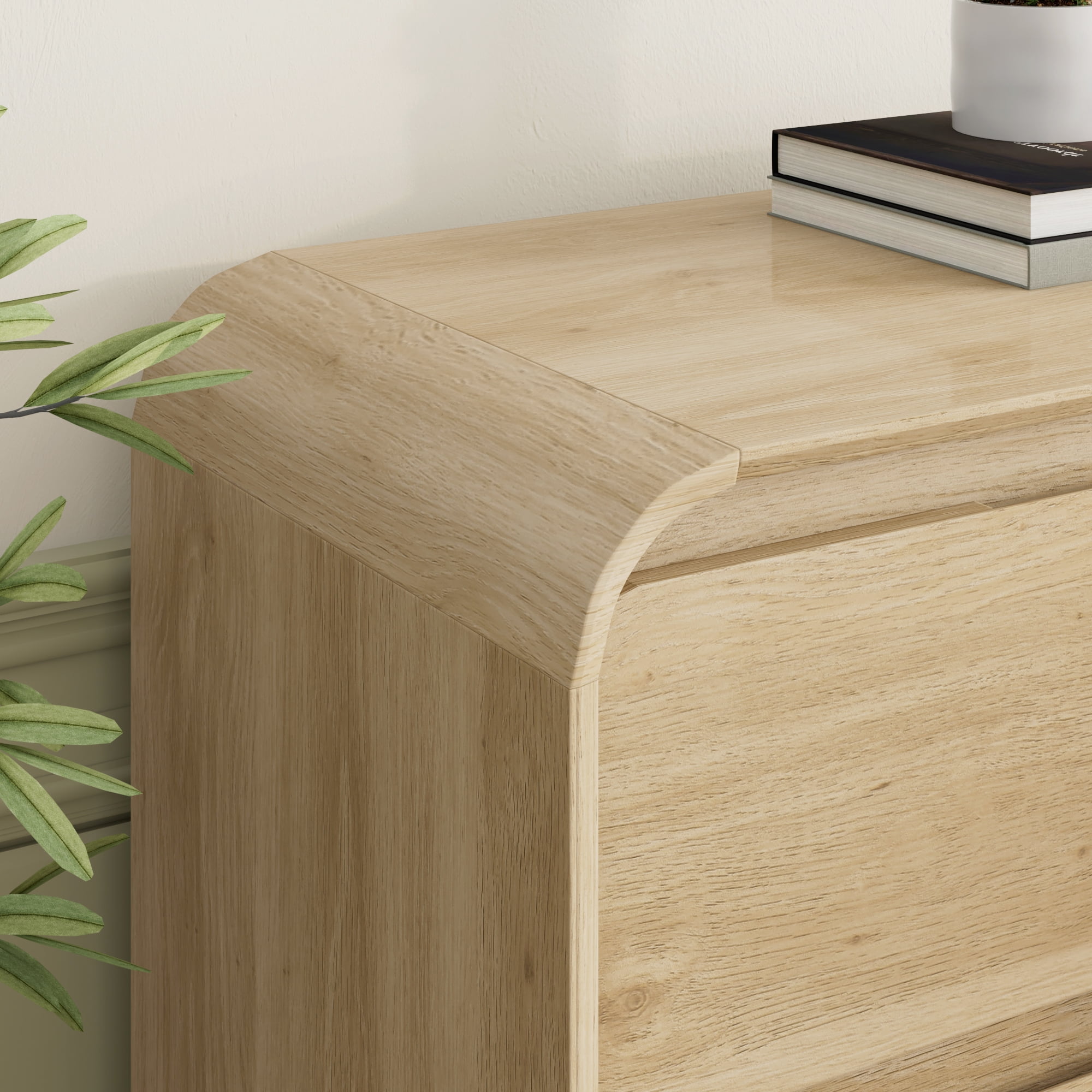 ANPOO 12 Drawers Dresser for Bedroom, 63"W Dressers & Chest of Drawers w/Power Outlet, Curved Design, Wood Mid Century Storage Cabinet, Natural Texture, for Bedroom, Hallway, Oak