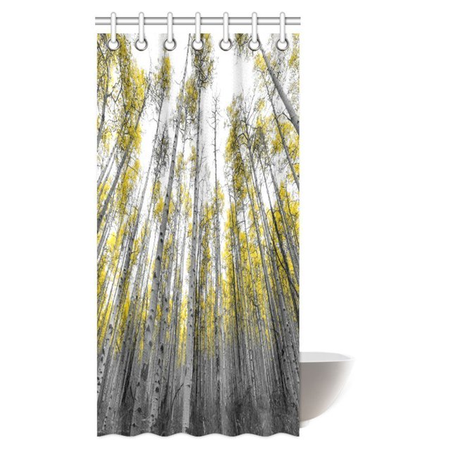 Cortina de Ducha ABPHQTO Bosque Decoración para el hogar Alto de Árboles de Aspen 90x180 cm