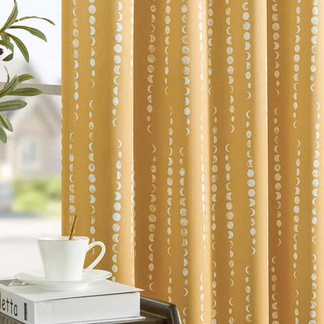 Cortinas Jinchan Blackout 95% bohemio con fases lunares, 213 x 214 cm, color amarillo