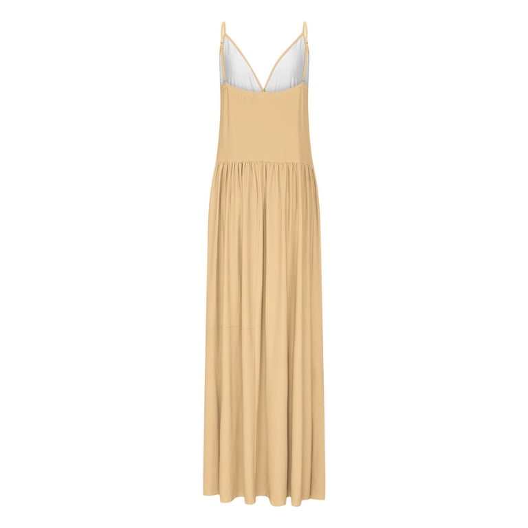 Ecqkame Women's Summer Slip Long Dress Casual Sleeveless Sexy V Neck Spaghetti Straps Loose Dress Solid Color Cami Beach Dresses with Pocket Beige XXL Ecqkame Women's Summer Slip Long Dress Casual Sleeveless Sexy V Neck Spaghetti Straps Loose Dress Solid Color Cami Beach Dresses with Pocket Beige XXL