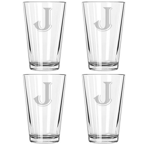 16OZ MONOGRAM BEER GLASS J SET OF 4