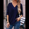 thumbnail image 4 of Camisa de Larga de Otoño para Mujer, Cuello en V, Jersey de Punto, Túnica, Camisa Formal Informal para Mujer Azul Oscuro S, 4 of 7