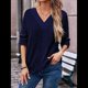 thumbnail image 4 of Camisa de Larga de Otoño para Mujer, Cuello en V, Jersey de Punto, Túnica, Camisa Formal Informal para Mujer Azul Oscuro M, 4 of 7