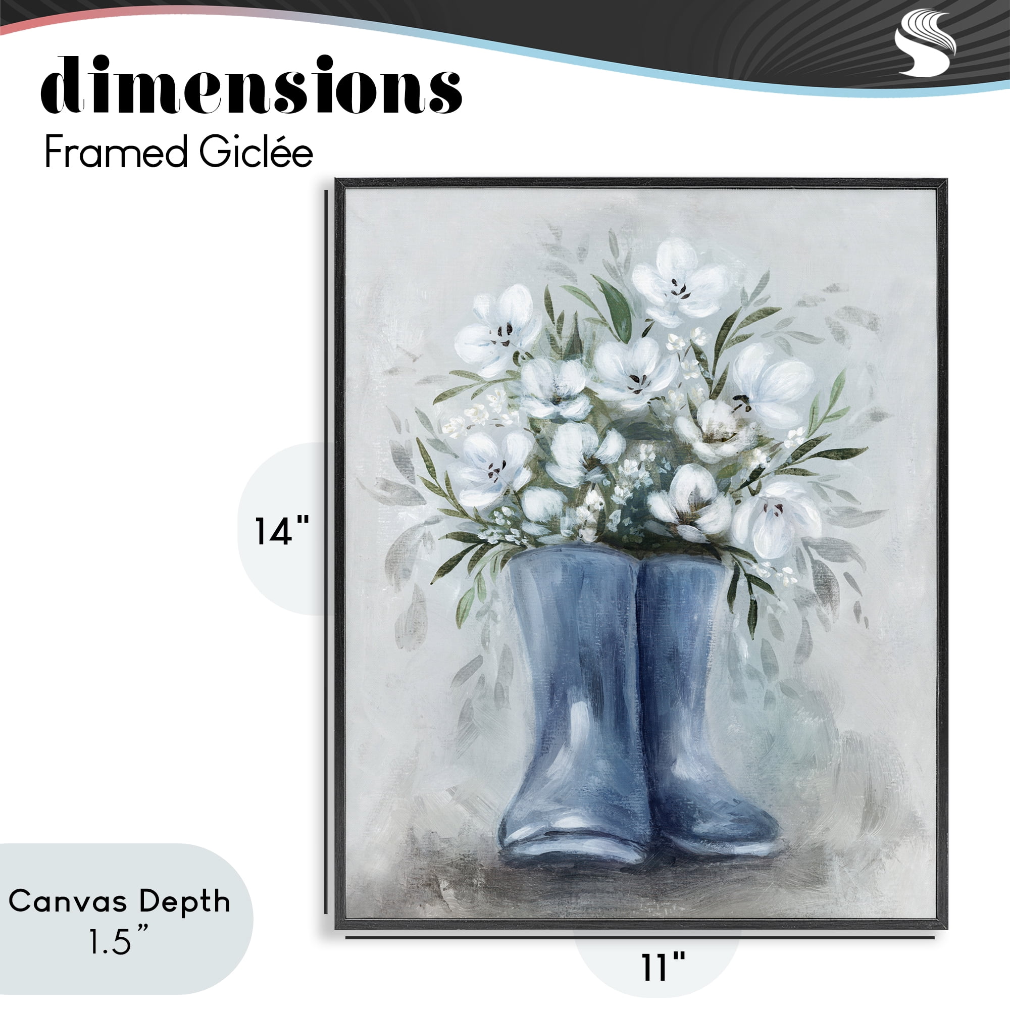 Stupell Industries Botanical Bouquet in Blue Boots Black Framed Giclee Art, design by Kristen Brockmon