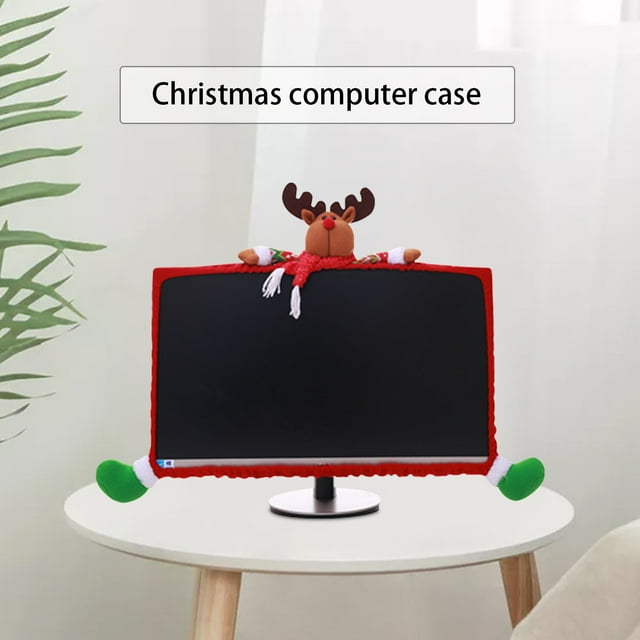 SuoKom 1 Pack Christmas Computer Monitor Border Cover TV Monitor Cover Elastic Laptop Computer Cover For Xmas Home Office Computer Decoration Computer Covers On Clearance