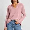 thumbnail image 5 of Hoodies for Women V Neck Waffle Knitted Long Sleeve Drawstring Pullover Sweatshirt Casual Fall Winter Top, 5 of 8