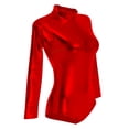 thumbnail image 2 of IBTOM CASTLE Women's Dance Ballet Leotards Long Sleeve Metalic Shiny Leather Turtleneck Gymnastics One Piece Lycra Bodysuits Dancewear 3XL Red, 2 of 8