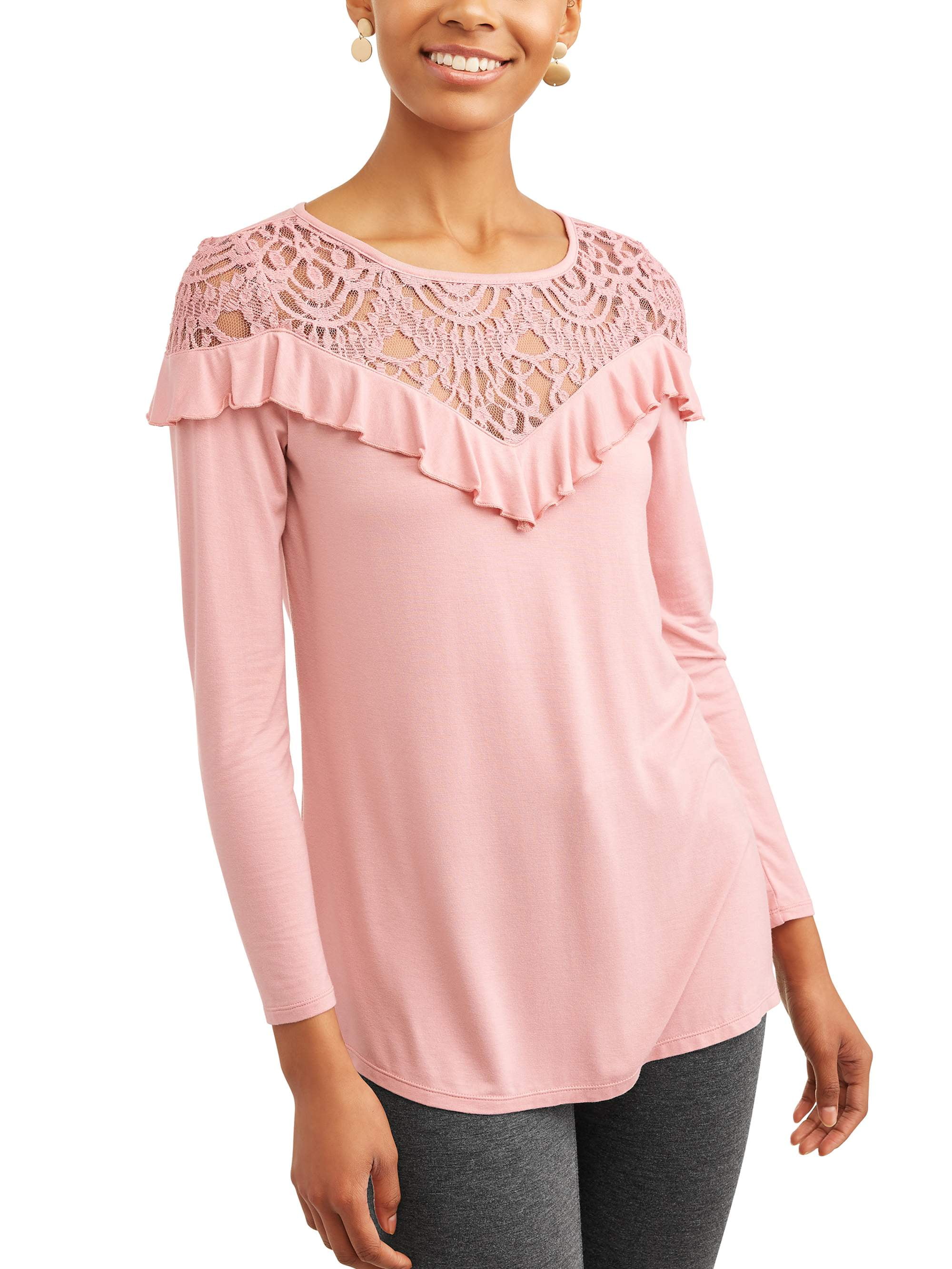 Women's Long Sleeve Ruffle Lace Top