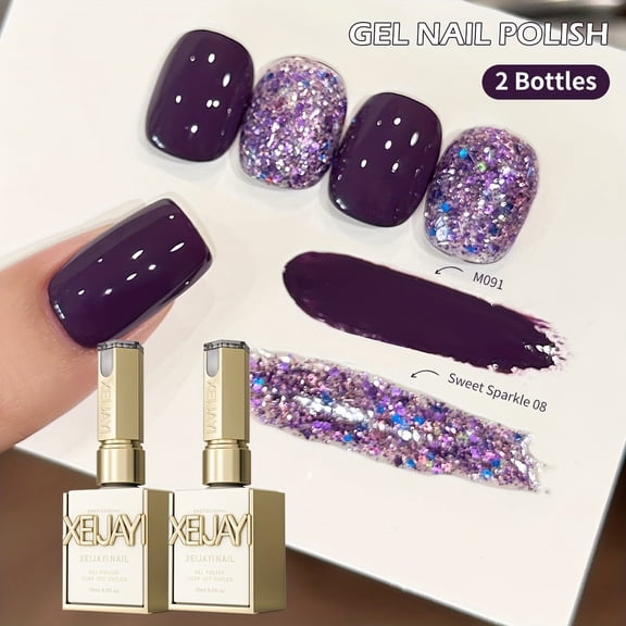 XEIJAYI 15ml  2pcs Sequins and solid colors Nail Designs- Bright Nail Art With Alcohol-Free/LED Soak-Off Gel For Salon & DIY, Japanese-Korean Style Nail Designs, Nail Care, DIY Nail Design,